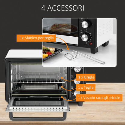 Fornetto Elettrico 16L Temperatura Regolabile e Timer, 3 Metodi di Cottura e Accessori, 1400W, Bianco
