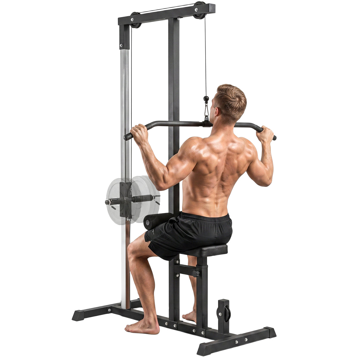 Stazione Fitness Pull Down da Casa con Panca e Cavo Regolabile, in Acciaio 107x120x190cm Nero