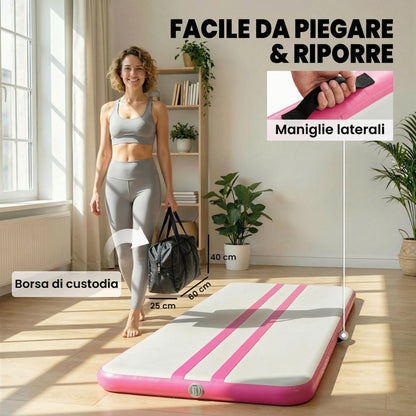Tappetino Gonfiabile Ginnastica 2.05 m con Pompa Elettrica e Borsa Trasporto