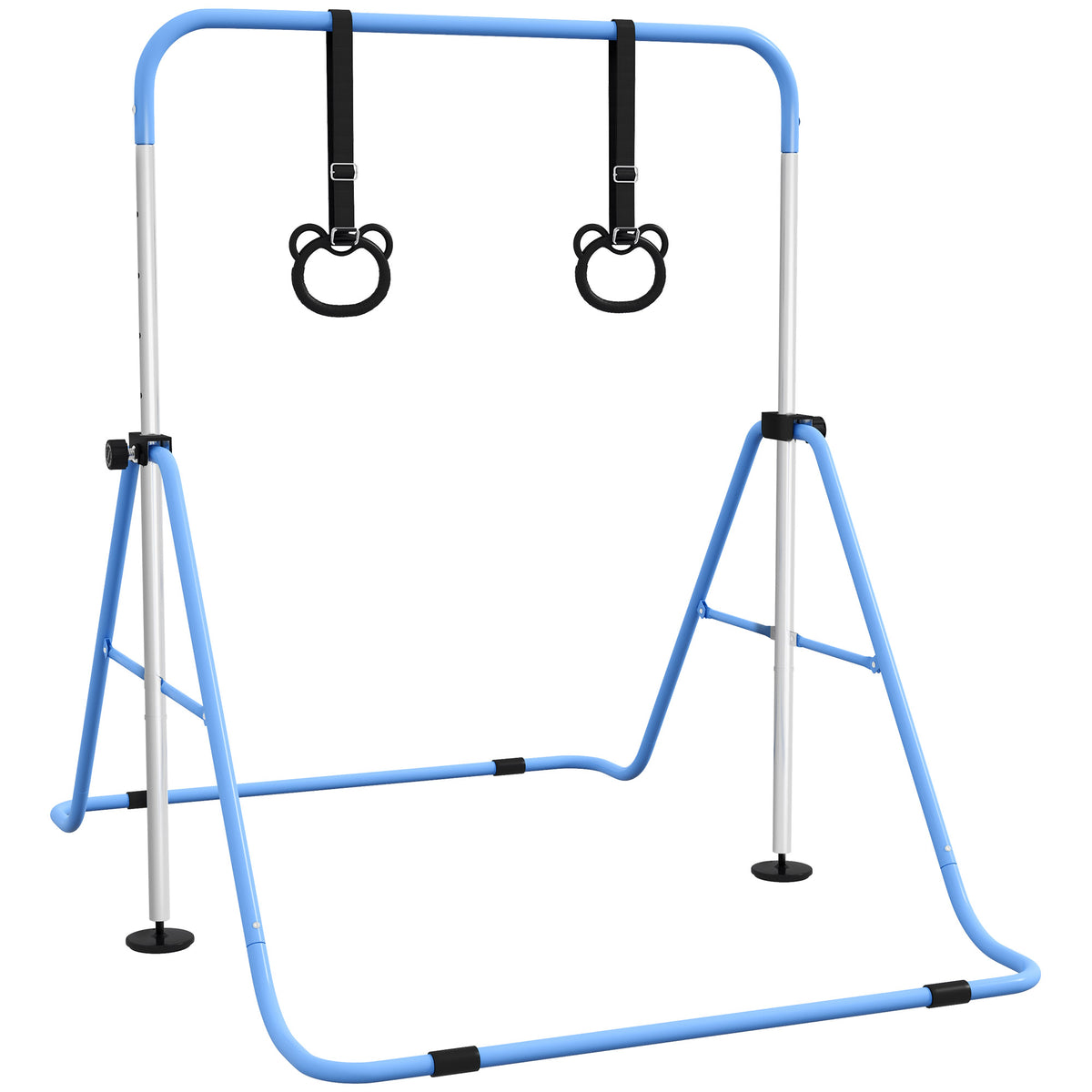 Sbarra Ginnastica Artistica per Bambini ad Altezza Regolabile con 2 Anelli, in Acciaio, 148x105x88-128 cm, Blu