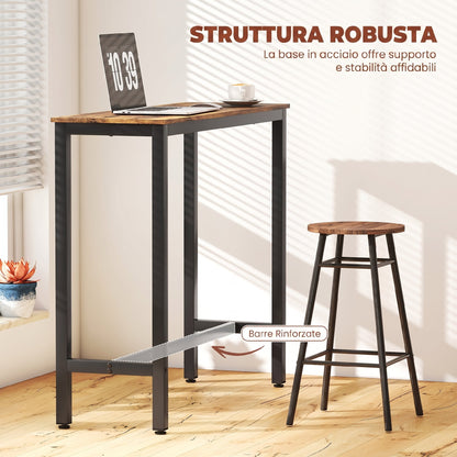 Tavolo Bar Alto e Rettangolare in Stile Industriale, in Acciaio e Legno, 120x40x100 cm Marrone Rustico
