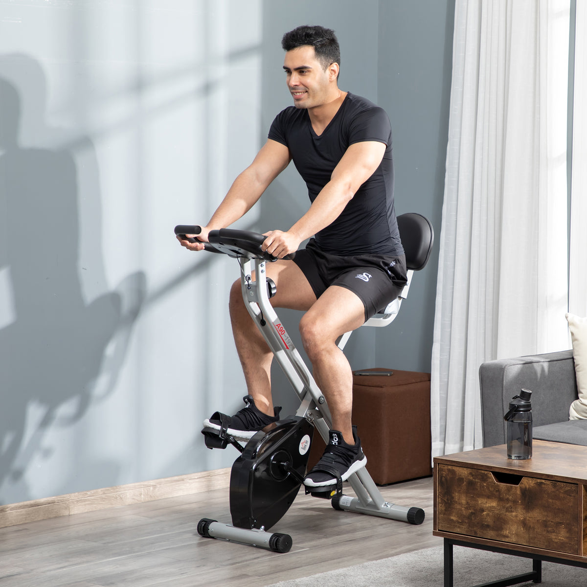 Cyclette Pieghevole da Fitness in Acciaio, Cyclette Magnetica Pieghevole da Casa con Altezza Regolabile, Resistenza Magnetica a 8 Livelli, Schermo LCD, 43x97x109cm, Grigio