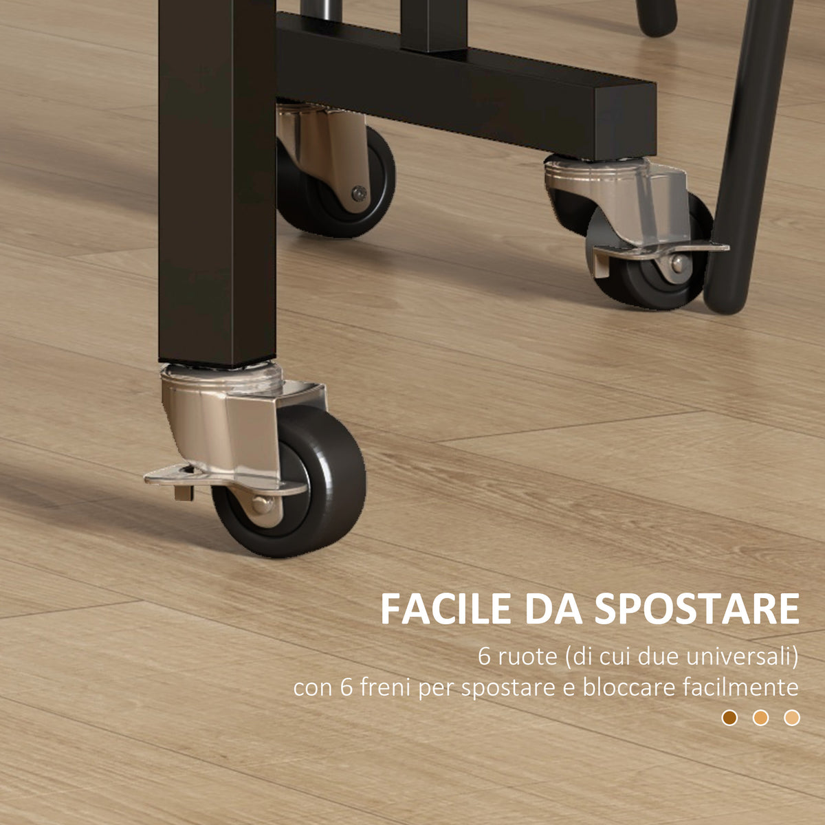 Tavolo Pieghevole a Ribalta per 4-6 Persone con 6 Rotelle, in Legno e Acciaio, 120x80x73 cm, Grigio