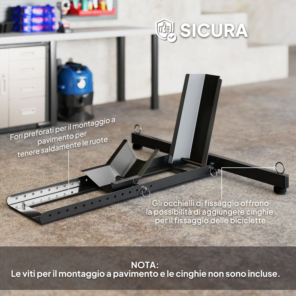 Cavalletto Bloccaruote per Moto, Staffa Regolabile su 14 Livelli per Ruote 34-84 cm, Nero