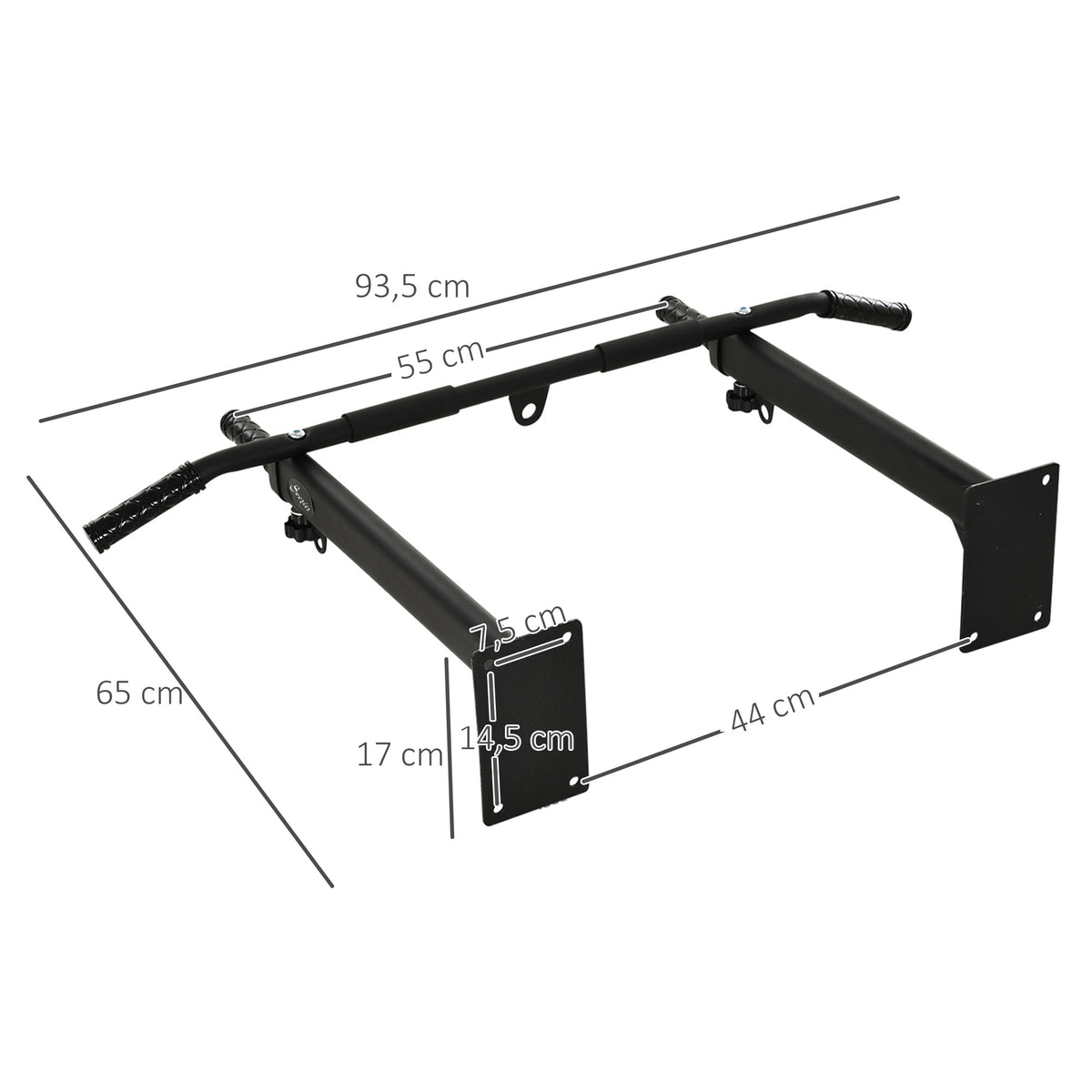 Barra per Trazioni a Muro 2 in 1 con 3 Impugnature Diverse, in Acciaio, 93.5x65x17 cm, Nero
