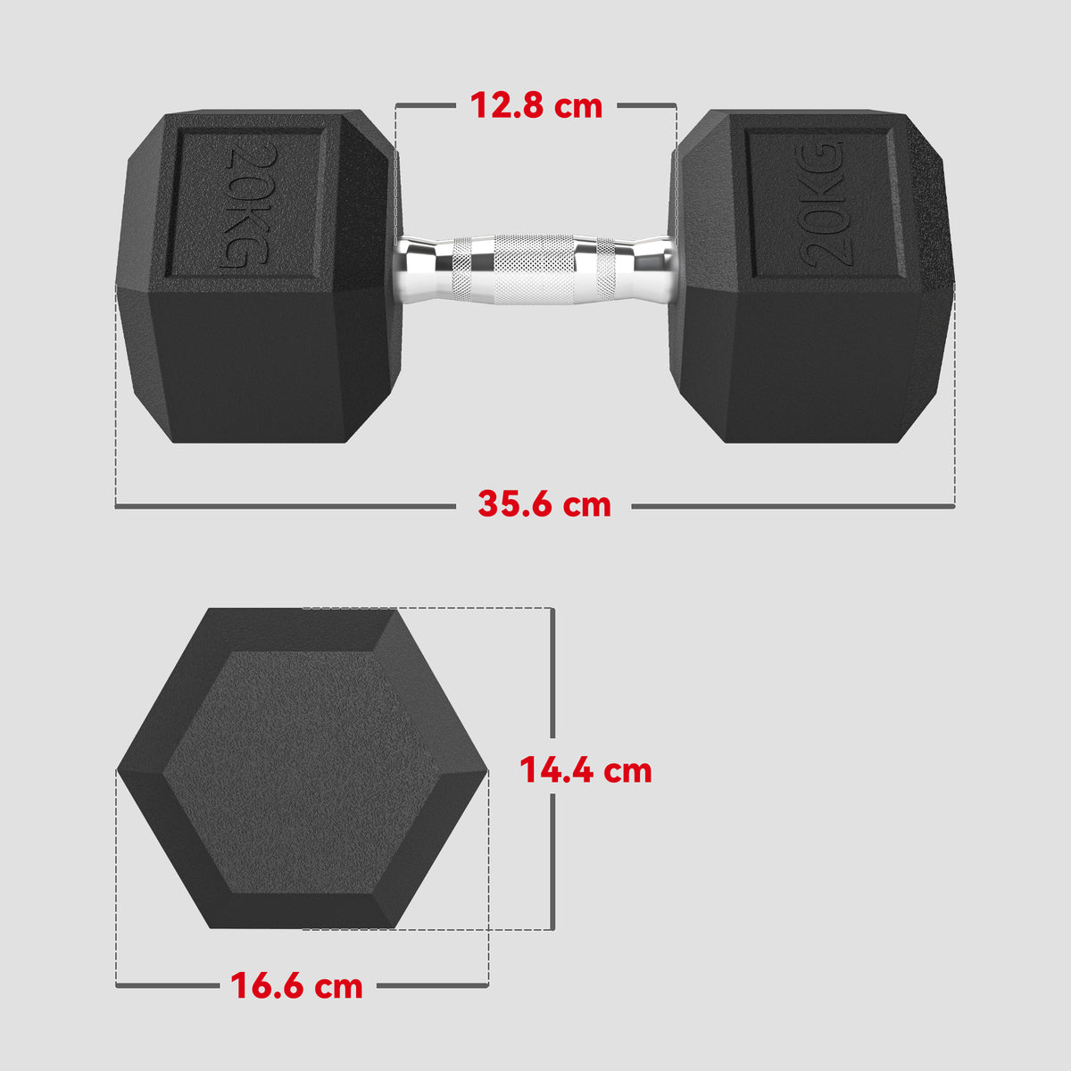 Set di Manubri da 2x20 kg con Impugnatura Antiscivolo, in Metallo, per Allenamento Fitness Casa e Palestra, Nero