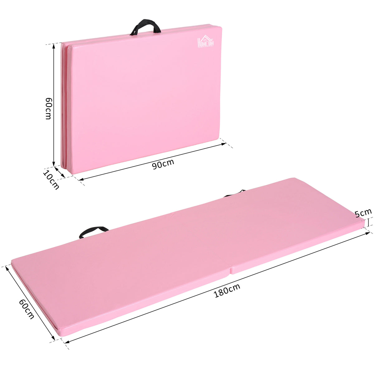 Tappetino da Ginnastica Pieghevole, Materassino Fitness Spesso 5 cm e Antiscivolo, 180x60x5 cm, Rosa