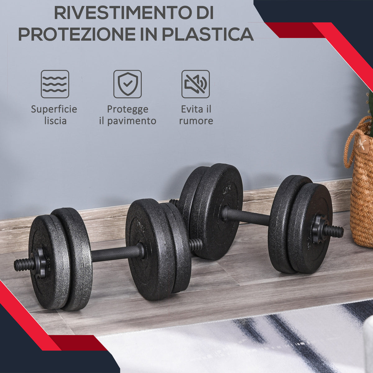 Set Manubri Palestra 20kg (4x2.5kg, 4x2kg) con 8 Dischi da 2kg, 2.5kg, 25mm, per Allenamento a Casa