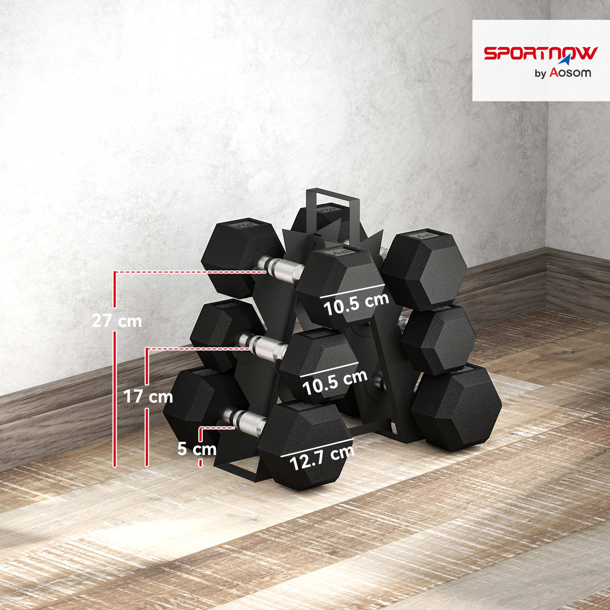 Set di Manubri Palestra con Supporto in Metallo con Impugnatura Antiscivolo, 2x4kg, 2x6kg, 2x8kg, Nero