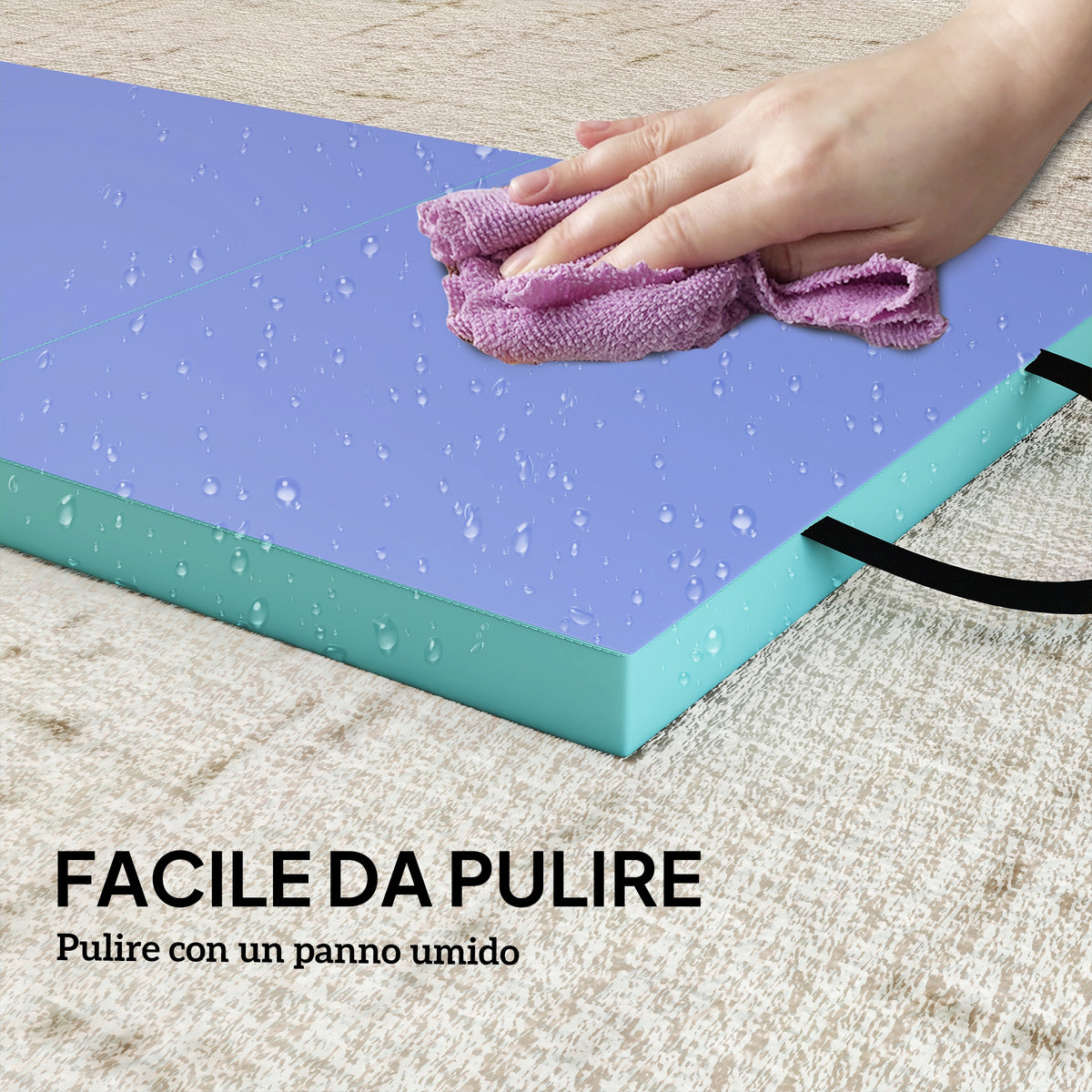 Tappeto Fitness Pieghevole e Imbottito con 2 Maniglie, in Plastica ed EPE, 180x60x5 cm, Verde e Viola