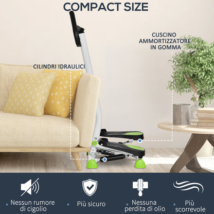 Stepper con Manubrio, Pedali Antiscivolo e Monitor LCD, in Acciaio e ABS, 55x44x108 cm, Bianco Nero e Verde
