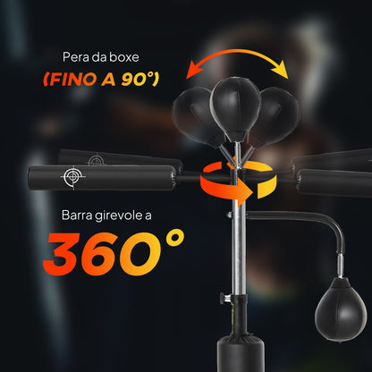 Sacco Boxe da Terra 4 in 1 con 2 Speedball, Barra Girevole e Sacco, Altezza Regolabile da 160-230cm, Nero