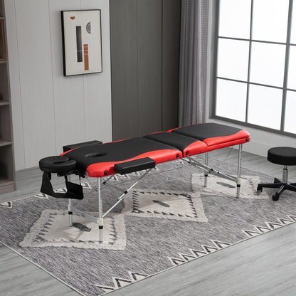Lettino da Massaggio Pieghevole ad Altezza Regolabile, Lettino Professionale per Massaggi in Alluminio e Plastica, 215x81x61-84 cm, Nero e Rosso