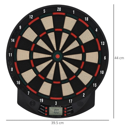 Bersaglio a freccette elettronico in PP con 6 Freccette e Tabellone segna Punti, 44x39.5x 2.2cm, Nero