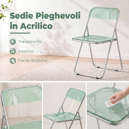Set da 4 Sedie Pieghevoli in Acrilico Trasparenti, Verde