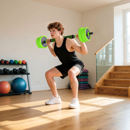 Set Pesi da Palestra 4 in 1 da 20kg, Convertibile in Kettlebell, 2 Manubri, Bilanciere e Supporto Flessioni, Verde