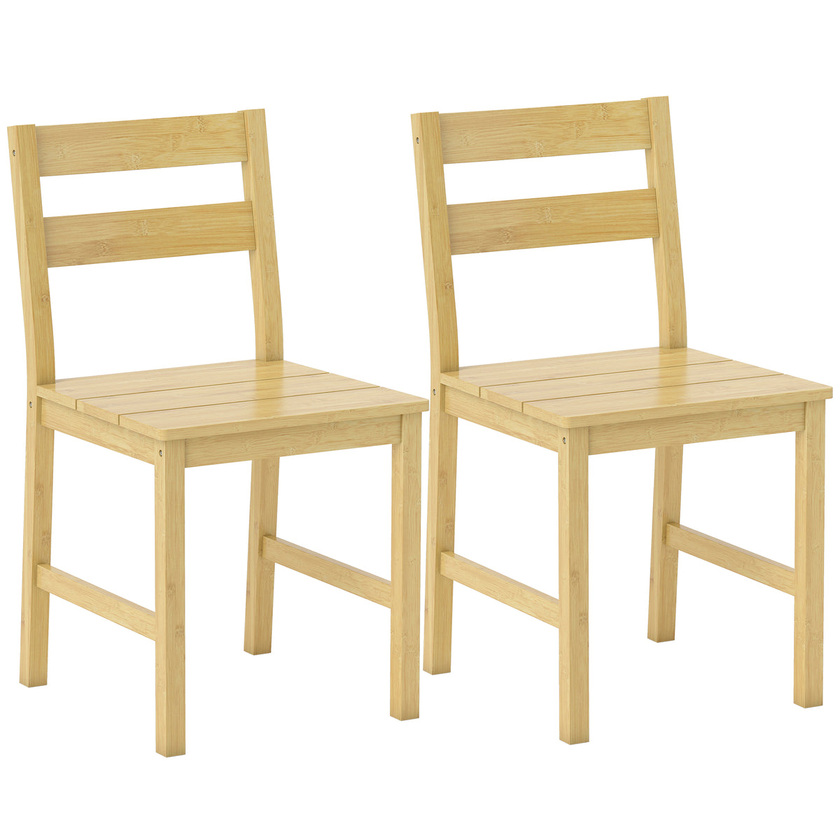 Set di 2 Sedie da Pranzo in Bambù con Schienale Curvo e Seduta a Doghe, Colore Legno Naturale