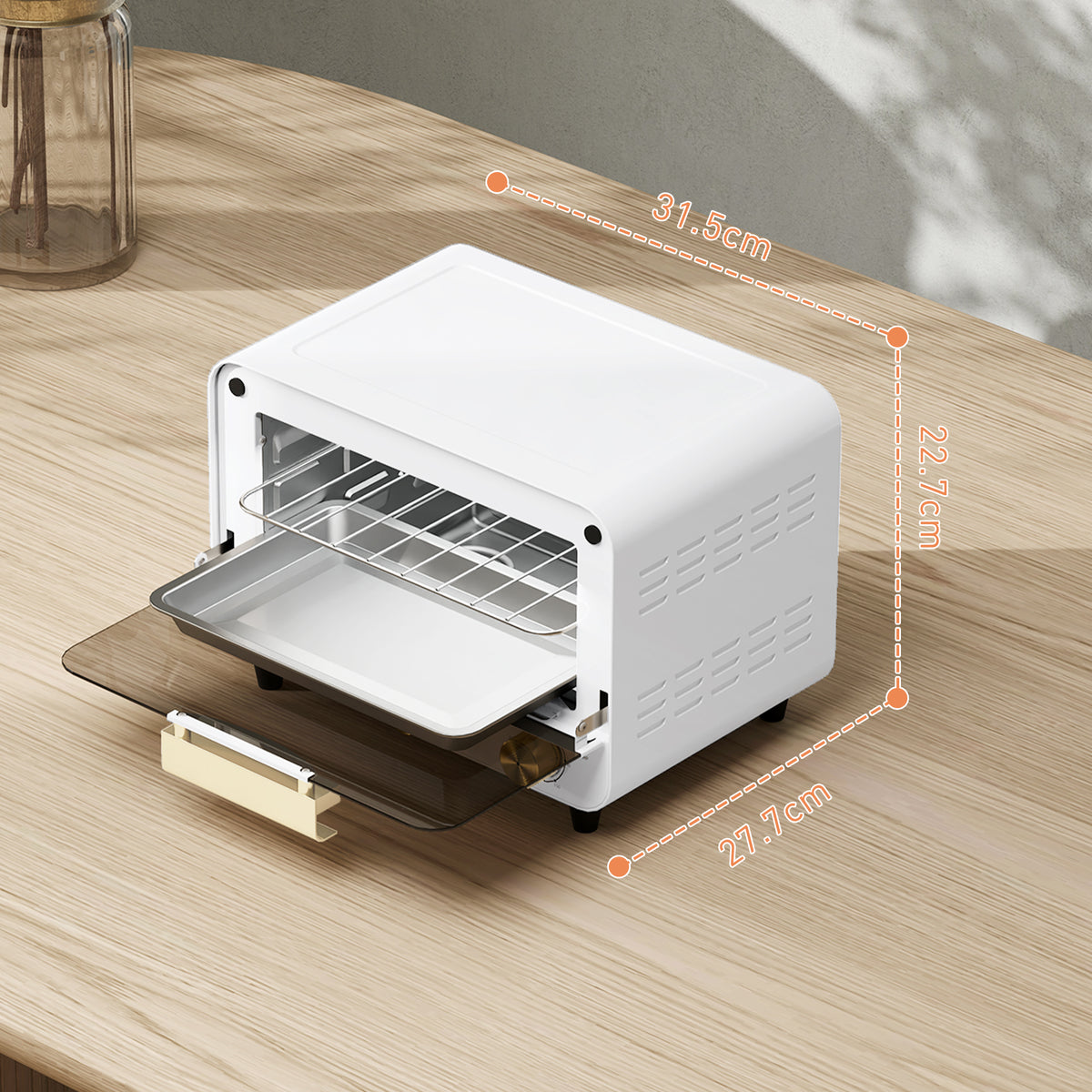 Fornetto Elettrico 12L con Timer e Temperatura Regolabile, in Acciaio e Plastica, 31.5x27.7x22.7 cm, Bianco e Oro