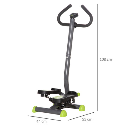 Stepper con Manubrio, Pedali Antiscivolo e Monitor LCD, in Acciaio e ABS, 55x44x108 cm, Nero Grigio e Verde
