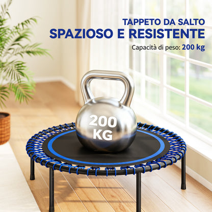 Trampolino Elastico Fitness a 36 Corde in Acciaio e PP, 114x31 cm, Blu
