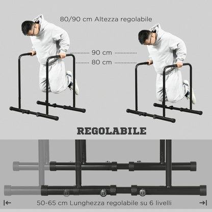 Barra per Dip in Acciaio ad Altezza Regolabile con 6 Lunghezze Regolabili, 90-102x65x80-90 cm, Nera
