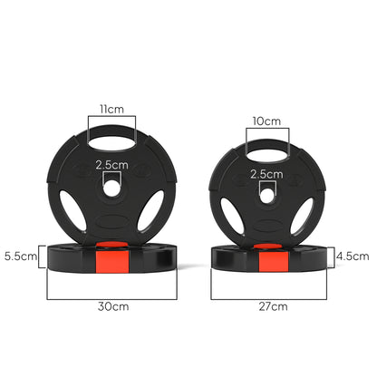 Kit Pesi con 2 Dischi da 7.5 kg e 2 Dischi da 5 kg in Polipropilene e Sabbia, 30x5.5 cm e 27x4.5 cm, Nero