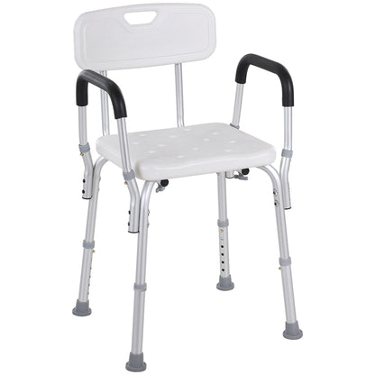 Sedia per Doccia in Alluminio con Altezza Regolabile e Piedini Antiscivolo, 51.5x51.5x71-84cm, Bianco