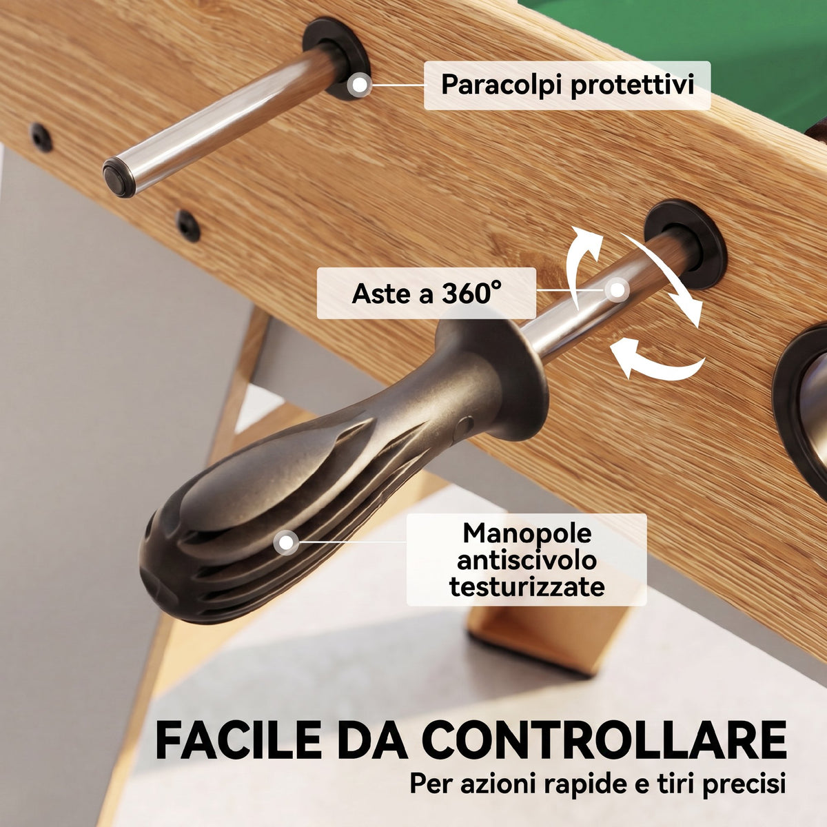 Calcio Balilla, Tavolo 121 Cm, 22 Giocatori, Segnapunti Manuali, Legno Naturale