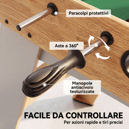 Calcio Balilla, Tavolo 121 Cm, 22 Giocatori, Segnapunti Manuali, Legno Naturale