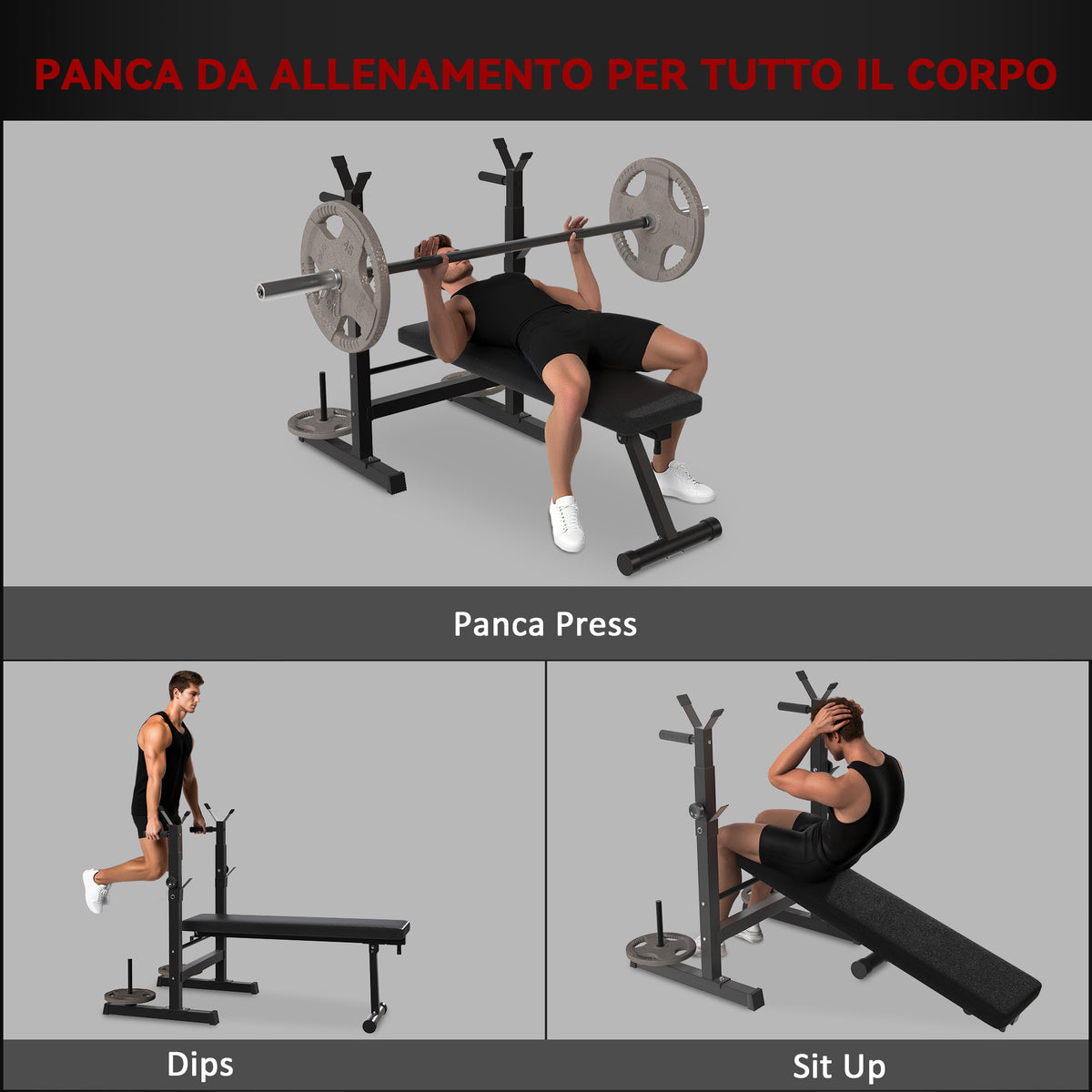 Panca Pesi Pieghevole con 8 Altezze Regolabili e Supporto Bilanciere in Acciaio e PU, 140x73x98-122 cm, Nera