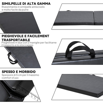Tappetino da Ginnastica Pieghevole, Materassino Fitness Spesso 5 cm e Antiscivolo, 180x60x5 cm, Nero