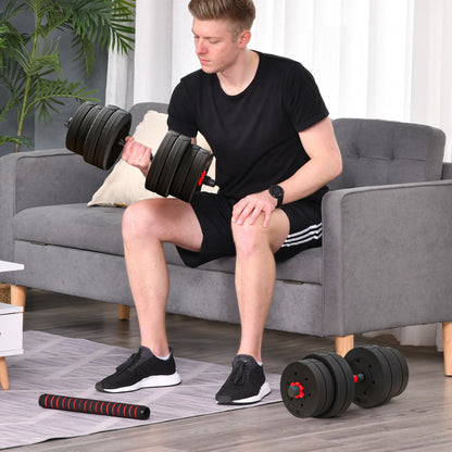 Set 2 Manubri Antiscivolo con 16 Dischi Pesi da 30 kg totali e Connettore, in Acciaio, HDPE e Sabbia, Nero