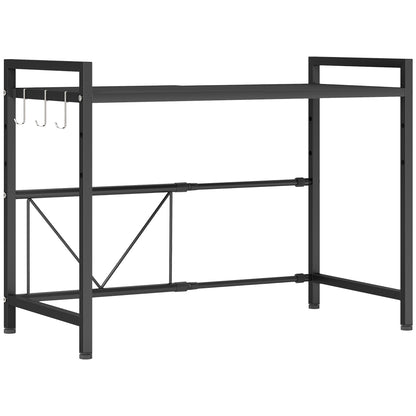Porta Microonde Estensibile a 2 Livelli con 3 Ganci, in Metallo, 39.5-64x32x47.5 cm, Nero