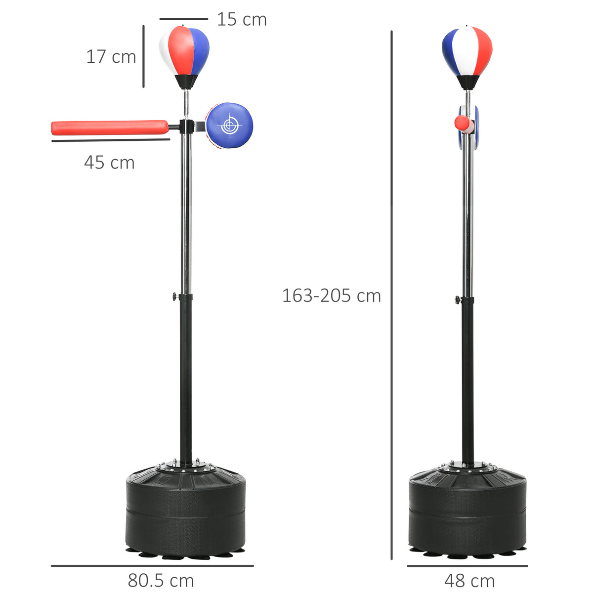 Sacco Boxe da Terra con Barra Girevole, Speedball e Colpitore, in Acciaio, HDPE e PU, 80.5x48x163-205 cm