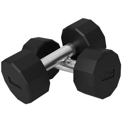 Set 2 Manubri a 12 Lati da 8 kg in Metallo e Gomma con Impugnatura Antiscivolo, 26x12x12 cm, Nero