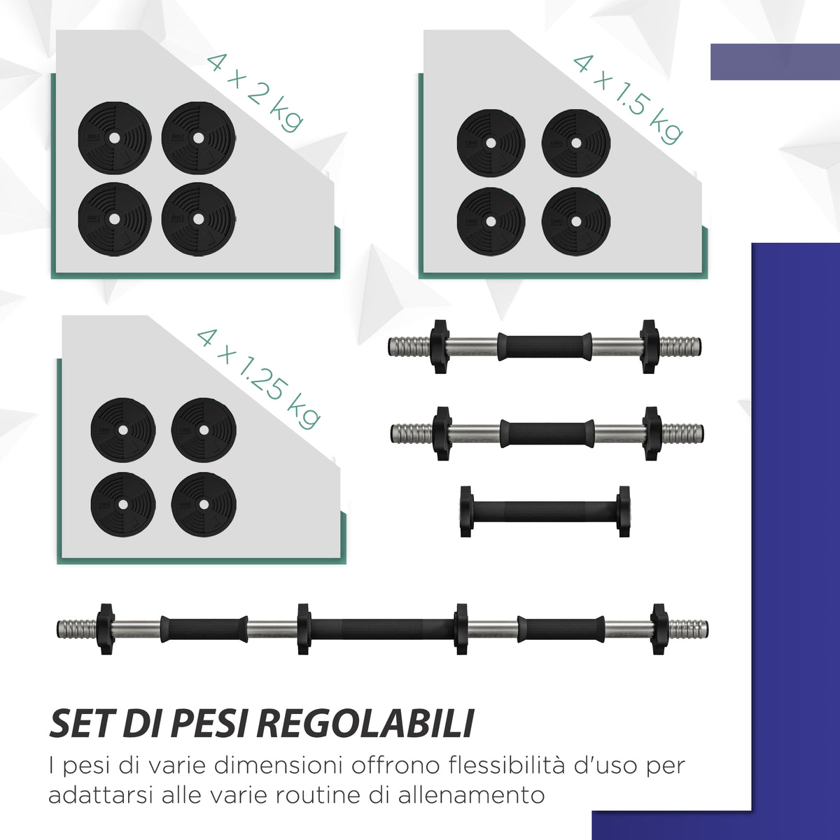 Set 2 in 1 con 2 Manubri Convertibili in Bilanciere, Peso Totale 20 kg e Dischi Pesi Regolabili, Nero
