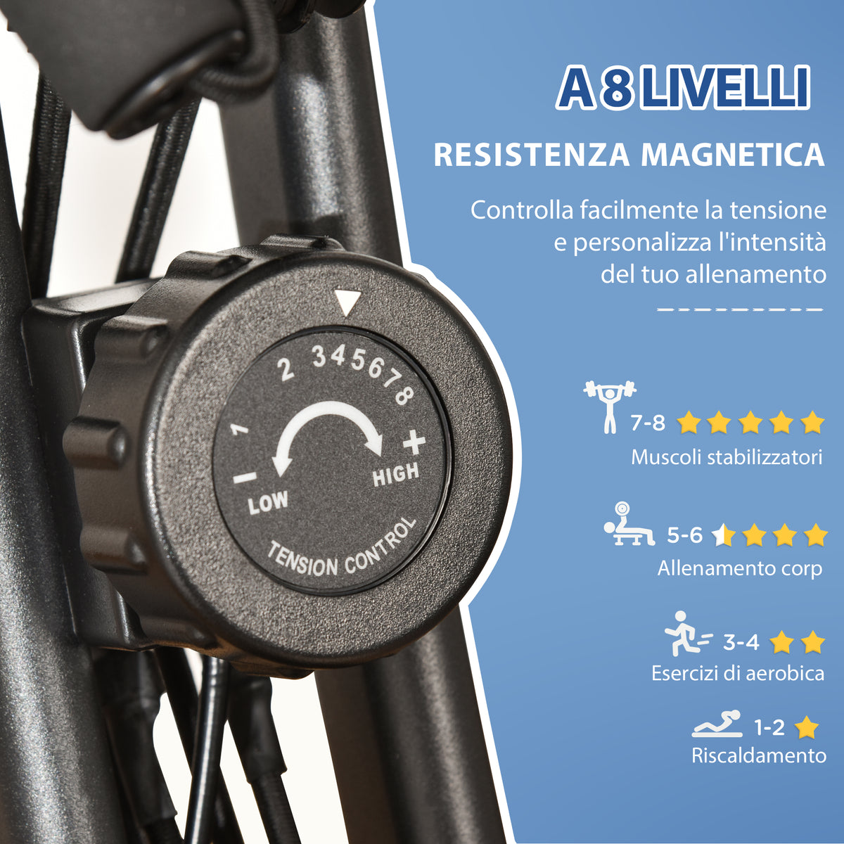 Cyclette Pieghevole 2 in 1, Resistenza Magnetica Regolabile 8 Livelli, Cyclette da Casa Silenziosa con Sensore Cardiaco, Sedile Regolabile, Bande Elastici, Schermo LCD, Ruote, Nero