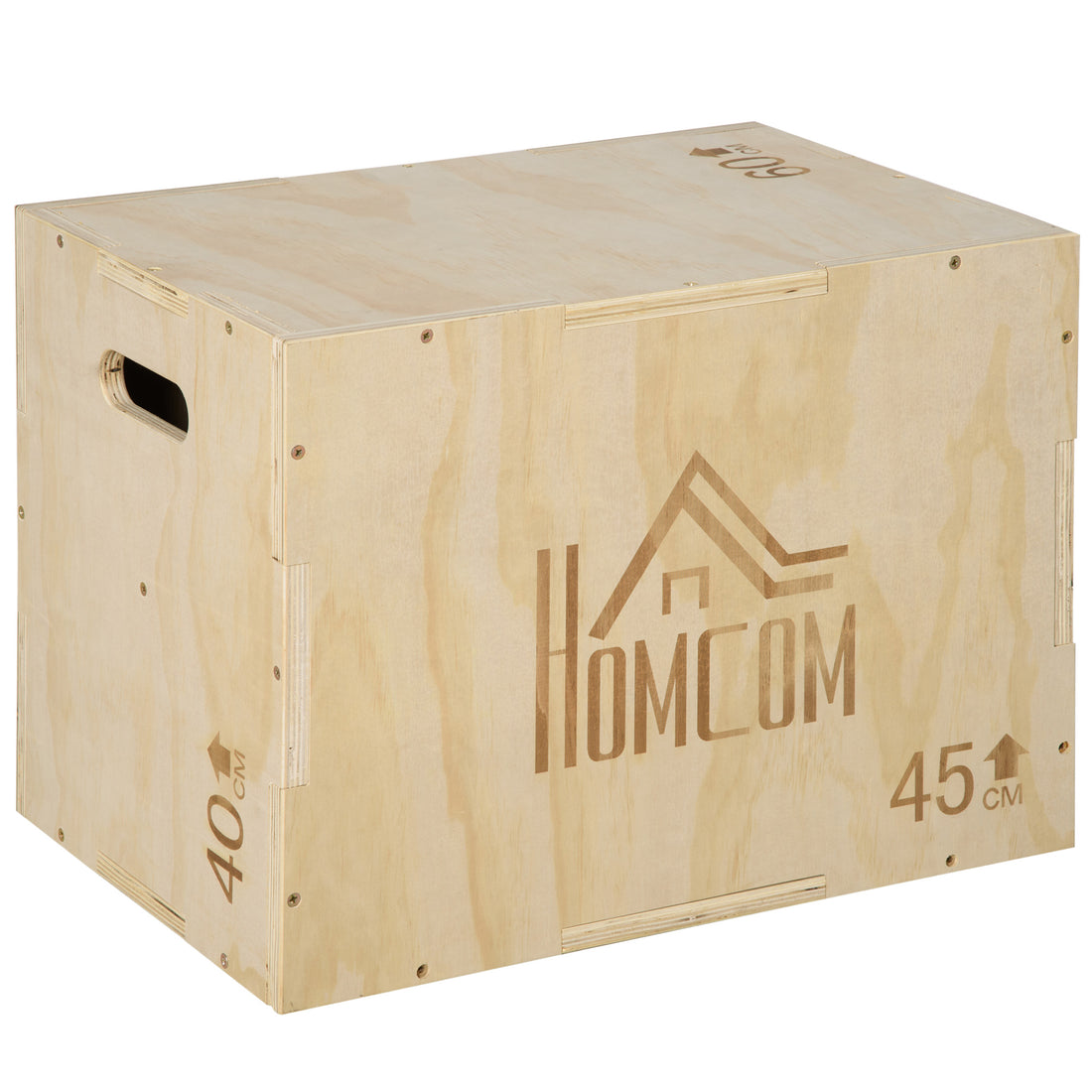 Box Jump a 3 Altezze Regolabili per Casa e Palestra, in Legno di Faggio, 45x40x60 cm