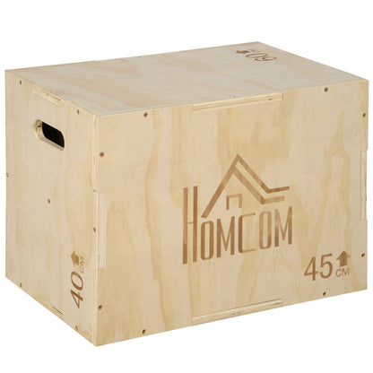 Box Jump a 3 Altezze Regolabili per Casa e Palestra, in Legno di Faggio, 45x40x60 cm
