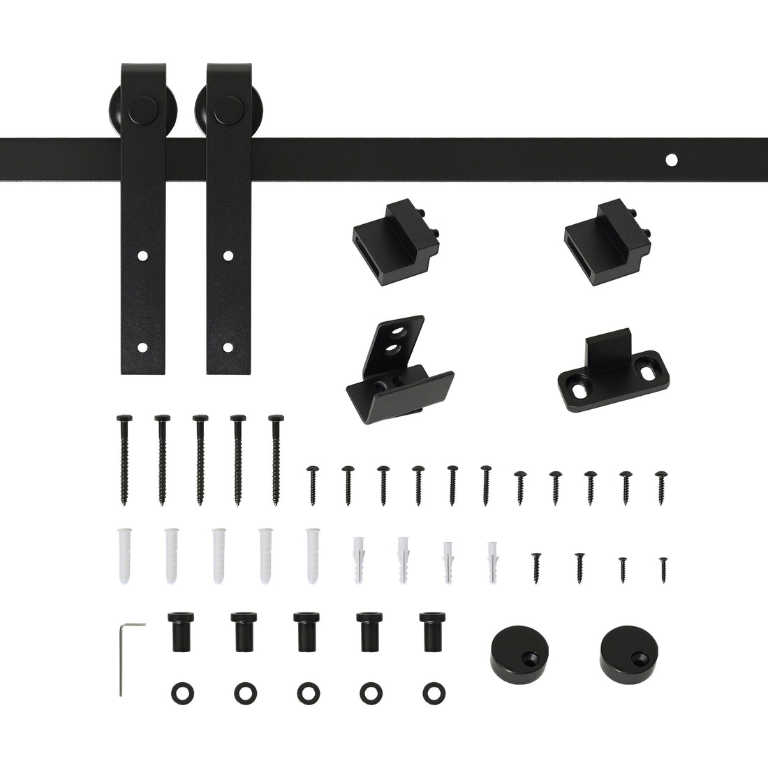 Kit per Porta Scorrevole in Legno con Binario 200cm e Portata 20kg, Nero