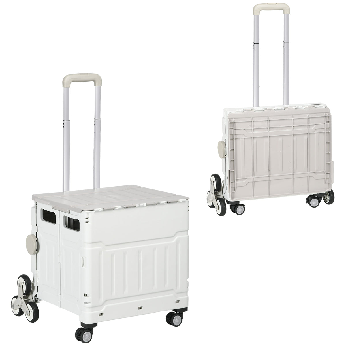 Carrello Spesa Pieghevole, Carrello in Alluminio, Ruote per Scale, Bianco