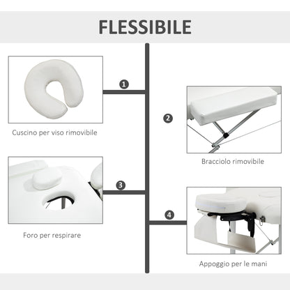 Lettino Massaggi Portatile Pieghevole e Professionale in Alluminio bianco 215x81x61-84cm