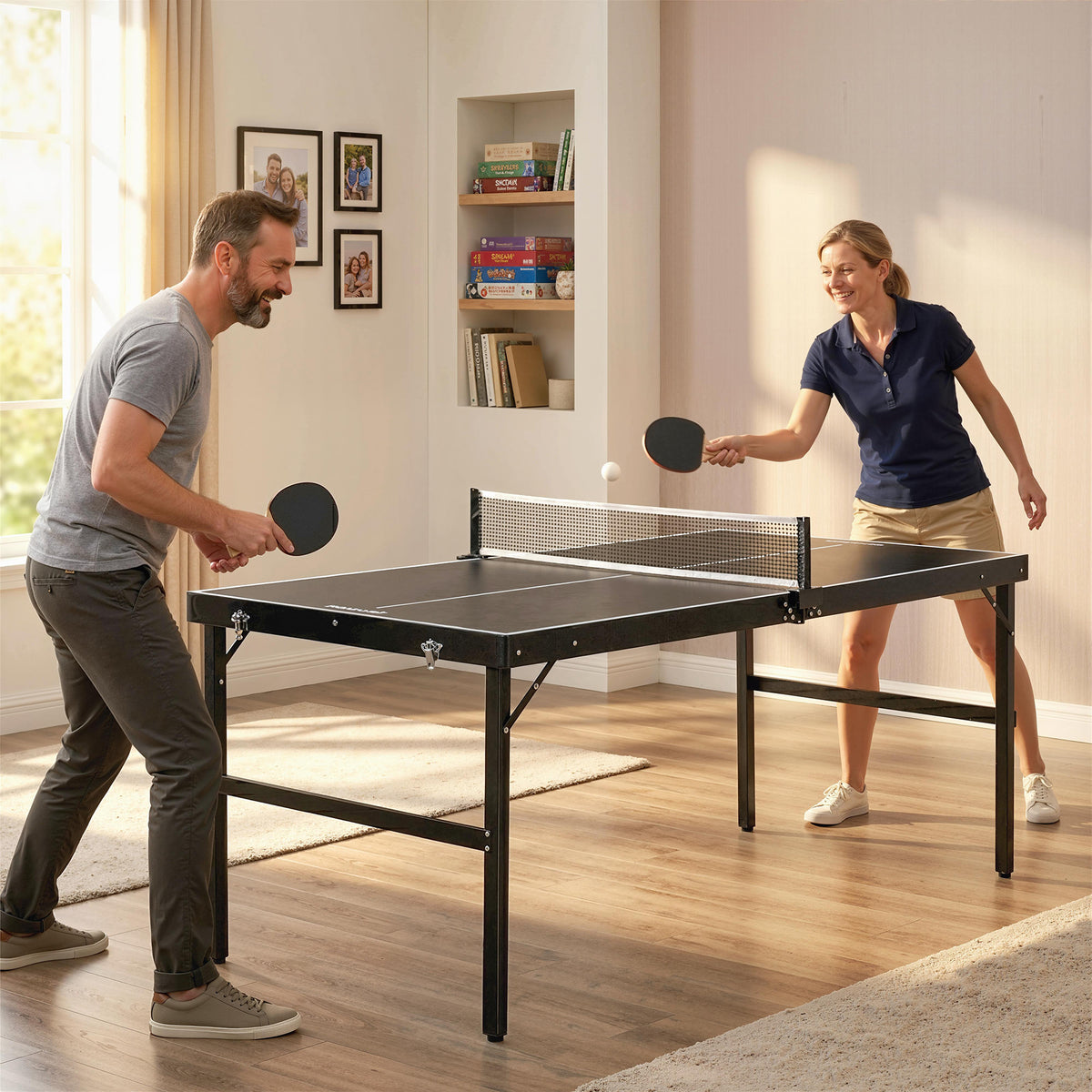 Mini Tavolo Ping Pong Pieghevole con Rete da Gioco e Maniglia da Trasporto, Tavolo da Ping Pong in Alluminio e MDF
