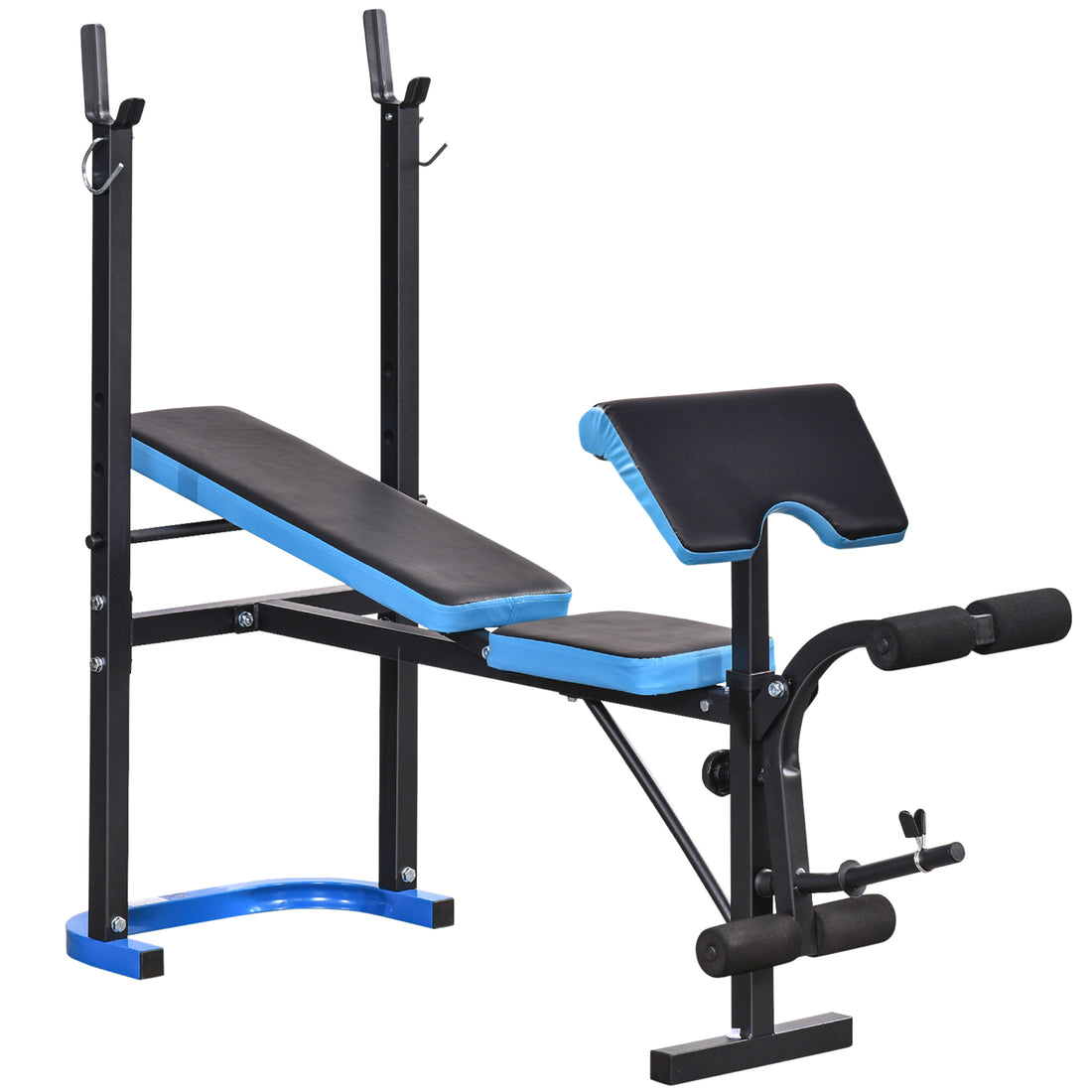 Panca Multifunzione con Supporto Bilanciere e Schienale Regolabile, in Acciaio e PU, 155x56.5x120 cm, Nero e Blu