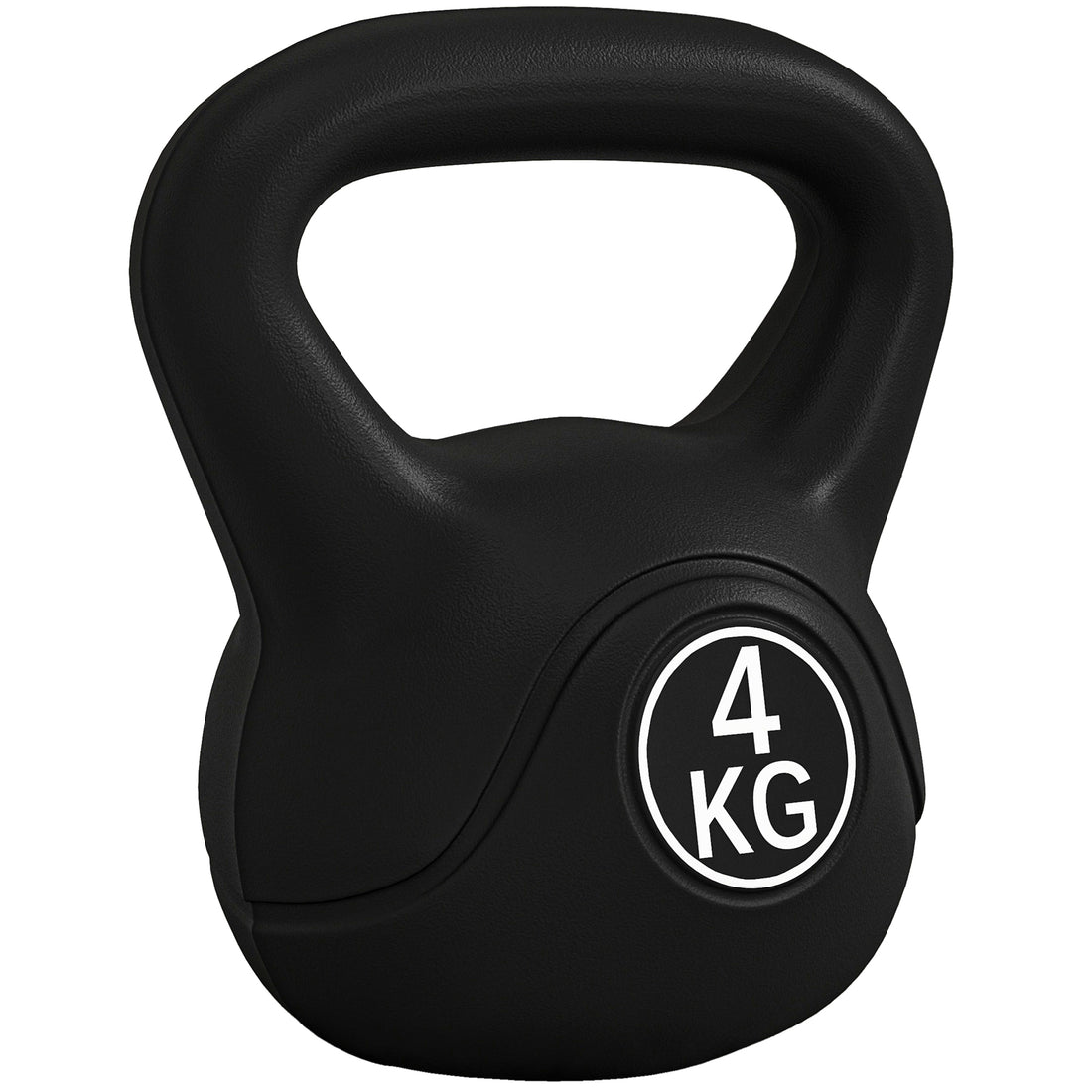 Kettlebell 4kg in Plastica e Sabbia con Base Piatta e Impugnatura, 18x12x20 cm, Nero