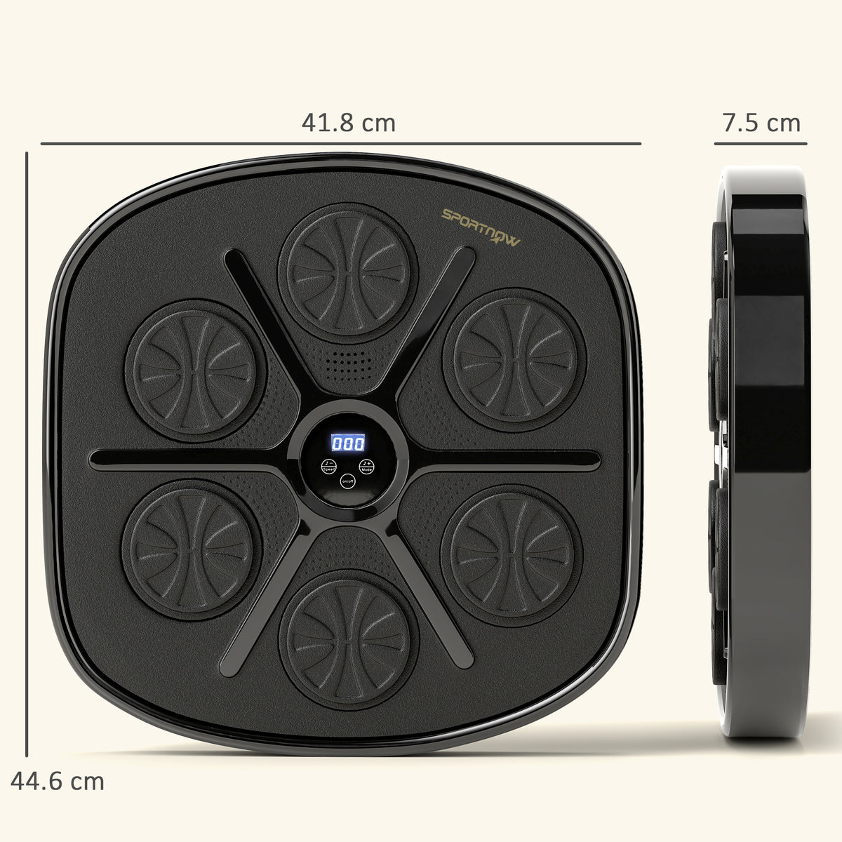 Boxing Machine Musicale a Parete con 9 Velocità, Connessione Bluetooth e Guanti, 41.8x44.6x7.5 cm, Nero e Blu