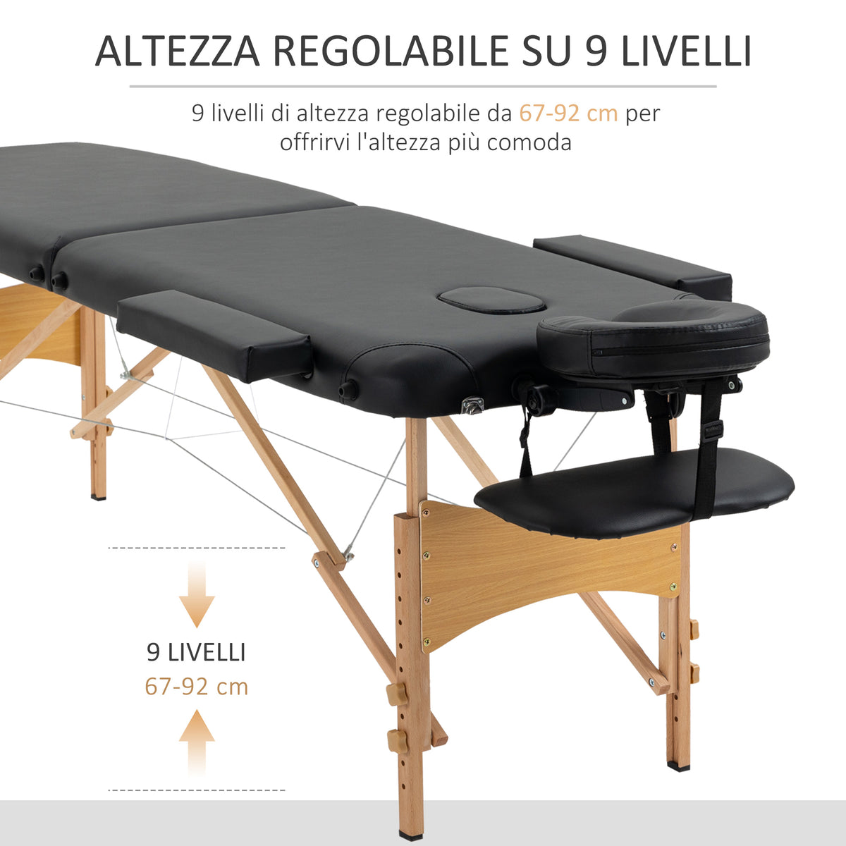 Lettino da Massaggio Pieghevole Professionale con Altezza Regolabile e Borsa di Trasporto, Nero