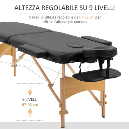 Lettino da Massaggio Pieghevole Professionale con Altezza Regolabile e Borsa di Trasporto, Nero