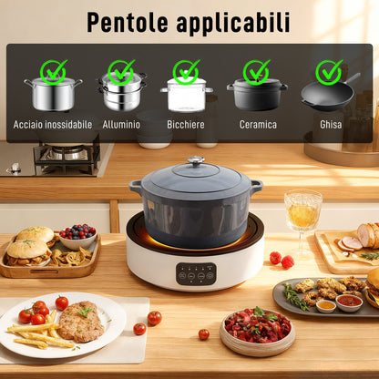 Piastra Elettrica a Infrarossi Fornello Elettrico 2000W con Griglia 30cm