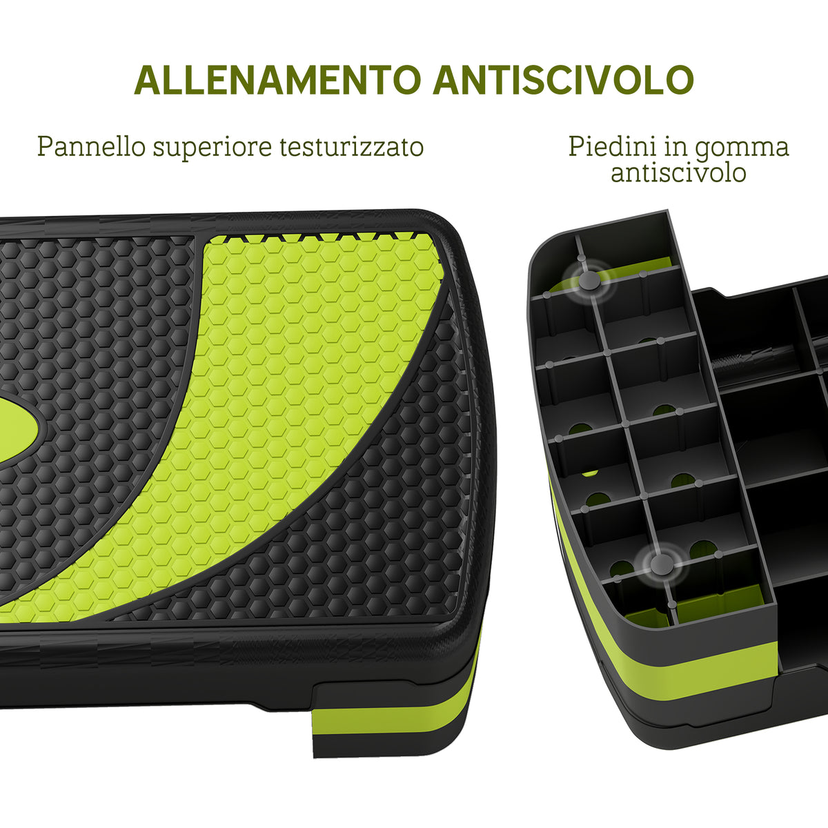 Stepper Fitness per Aerobica Regolabile su 3 Altezze da 10-15-20 cm, Verde e Nero
